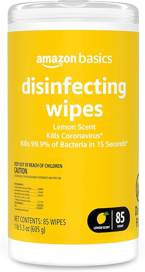 Amazon Basics Disinfecting Wipes, Lemon Scent 85 Count