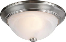 Load image into Gallery viewer, Aspen Creative 63014-1A, 2-Light Flush Mount in Brushed Nickel Finish with White Alabaster Glass, 13-1/8&quot; Dia, E26 Socket
