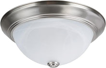 Load image into Gallery viewer, Aspen Creative 63014-1A, 2-Light Flush Mount in Brushed Nickel Finish with White Alabaster Glass, 13-1/8&quot; Dia, E26 Socket
