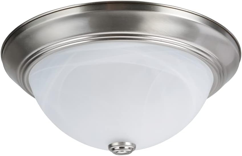Aspen Creative 63014-1A, 2-Light Flush Mount in Brushed Nickel Finish with White Alabaster Glass, 13-1/8