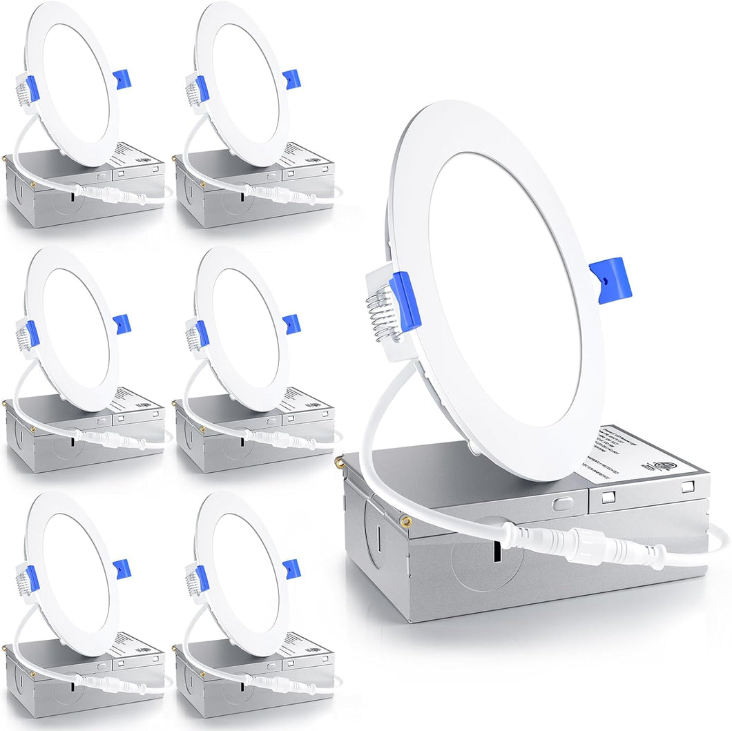 6 Pack 4 Inch LED Recessed Light, Dimmable, 6000K Clear White, 750LM High Brightness