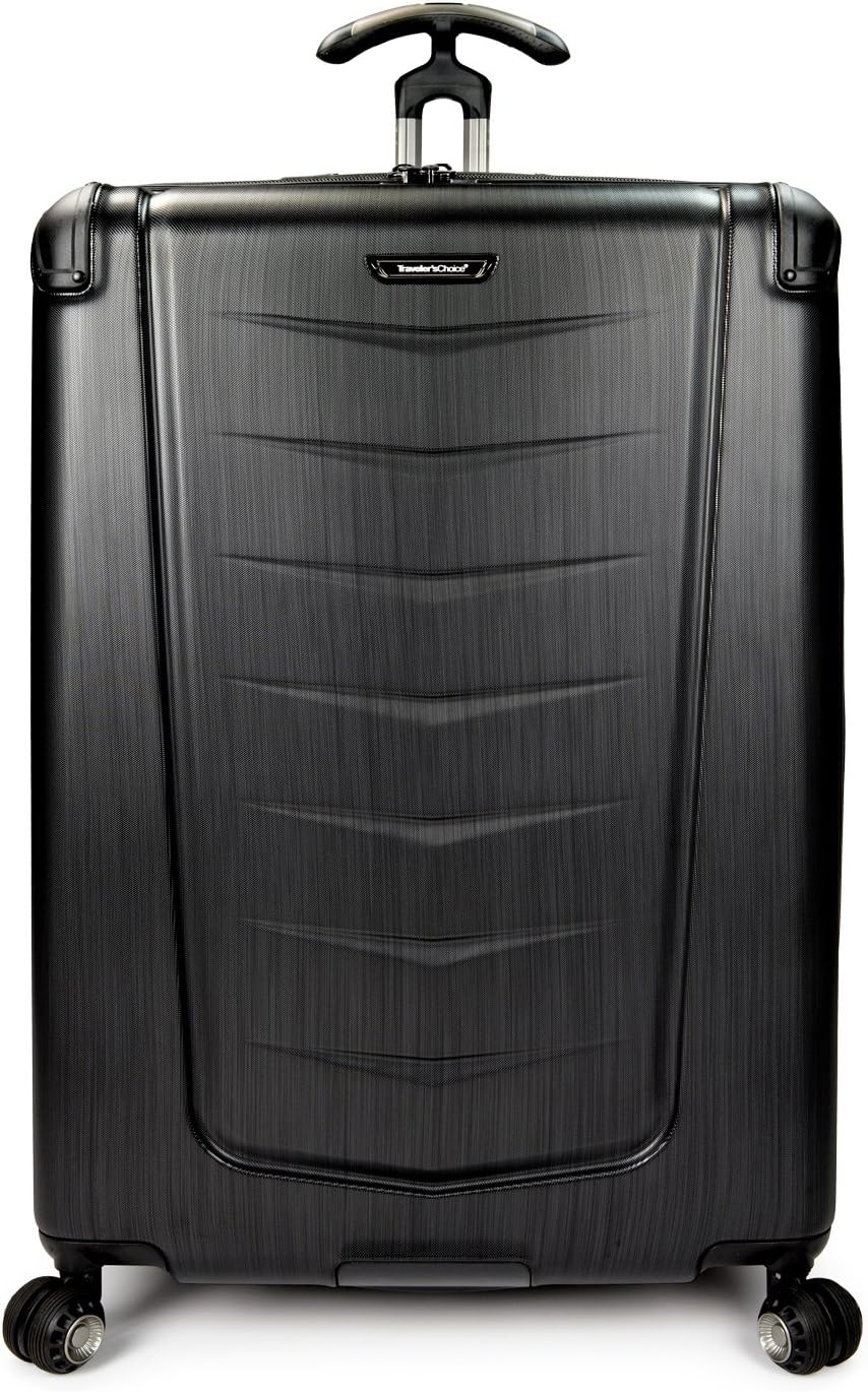 Traveler's Choice Polycarbonate Hard side Expandable Spinner Luggage, Brushed Metal, Silverwood I (30-Inch)
