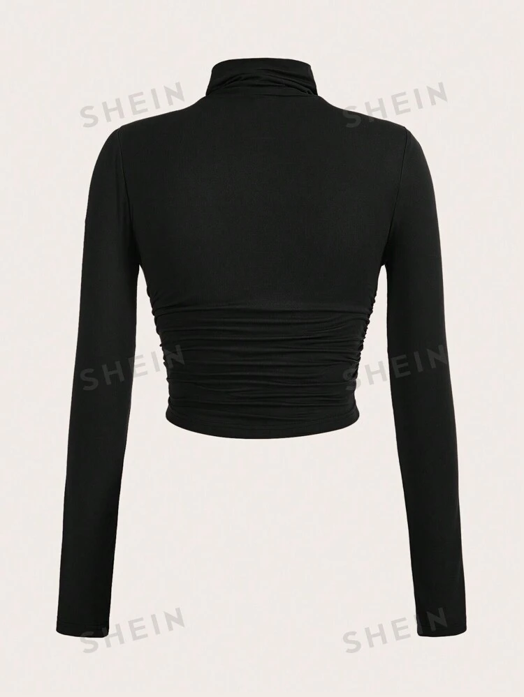 Black Mock Neck Ruched Tee (small)