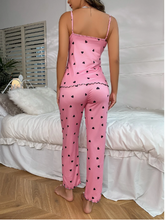 Load image into Gallery viewer, Heart Print Contrast Lace Bow Front Cami PJ Set
