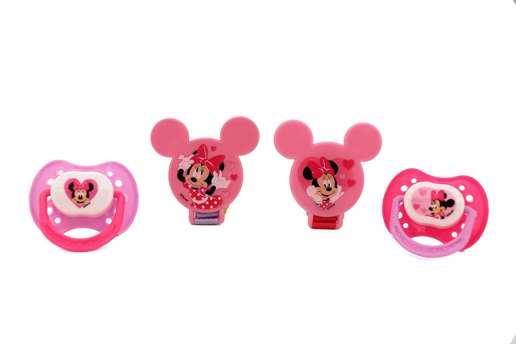 Disney Cudlie Minnie Mouse Baby Girl 4 Pack of 2 Pacifiers & 2 Clips