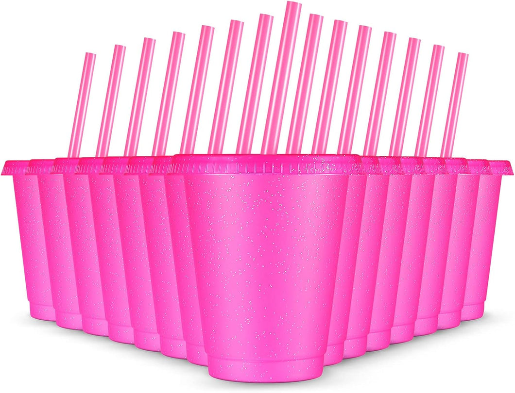 15 Pcs Reusable Kids Cups with Straws and Lids 16 oz