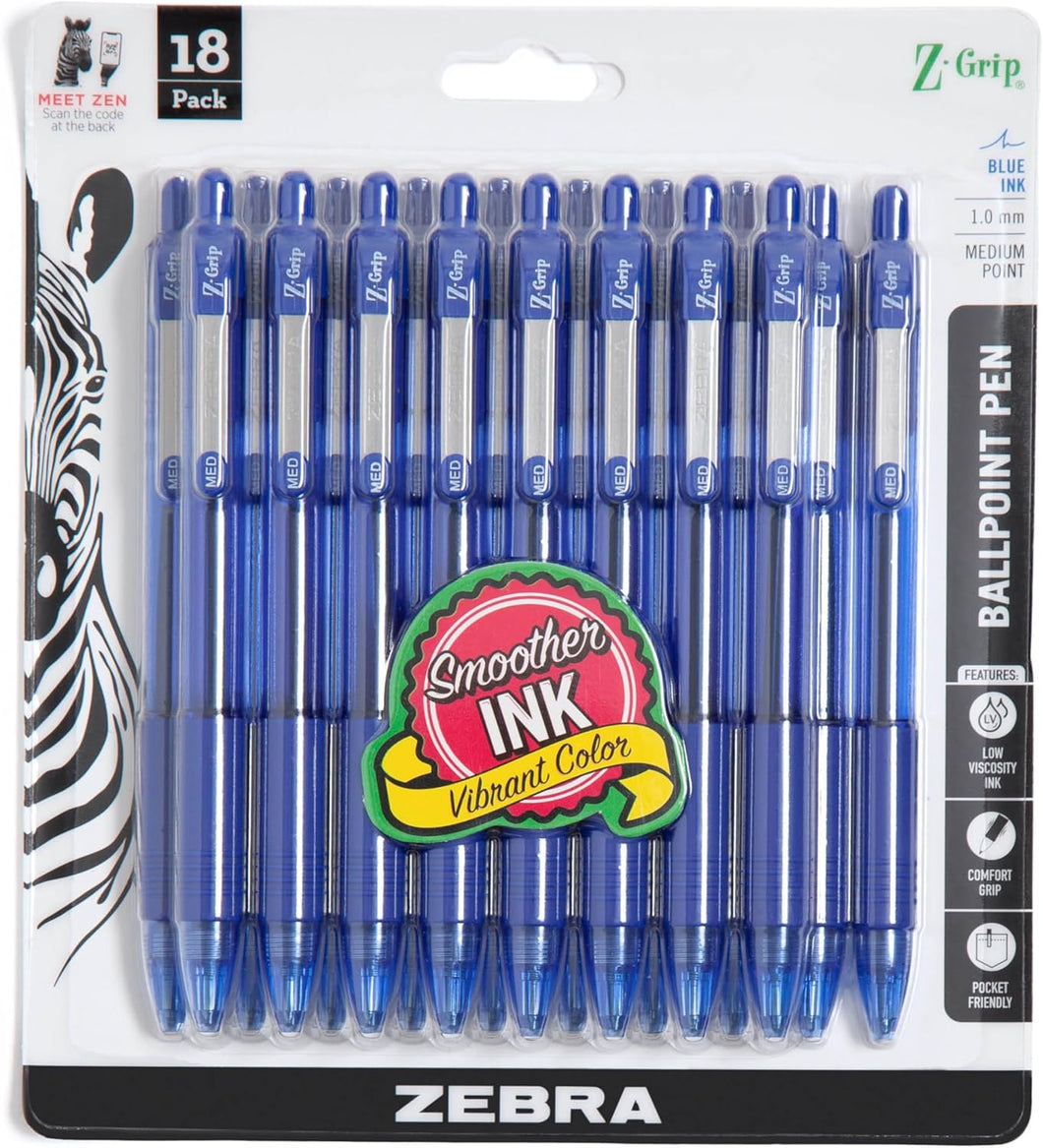 Zebra Pen Z-Grip Retractable Ballpoint Pens 18 Pack