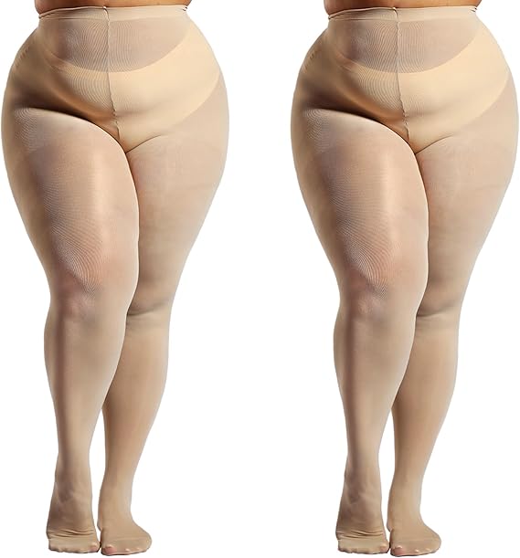 HONENNA 2 Pairs Plus Size Sheer Tights for Women (Nude 5X-6X)