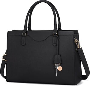 15.6 Inch Waterproof Leather Computer Tote Bag Black