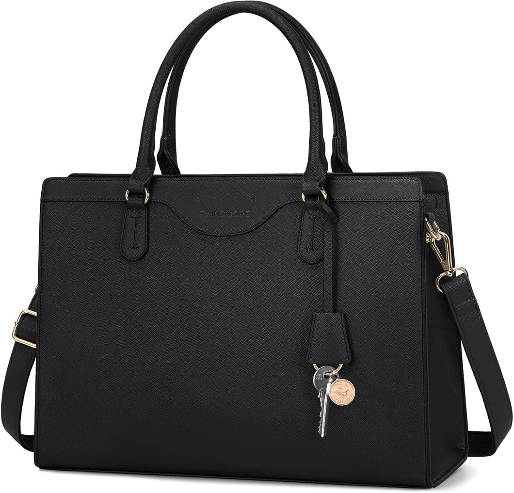 15.6 Inch Waterproof Leather Computer Tote Bag Black