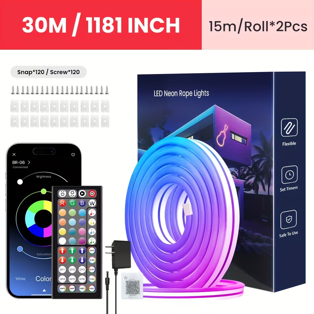 Flexible LED Light Strip with Remote and APP Control 100 FT
