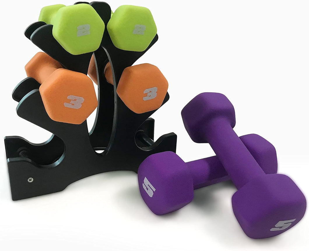 Barbell Neoprene Dumbbell Hand Weights - Pairs 20lb Set with Rack