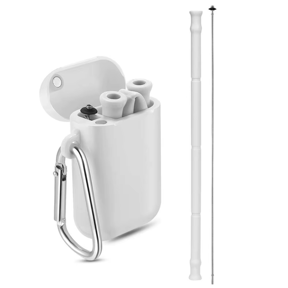 Reusable Silicone Collapsible Drinking Straw with Carrying Case and Cleaning Brush
