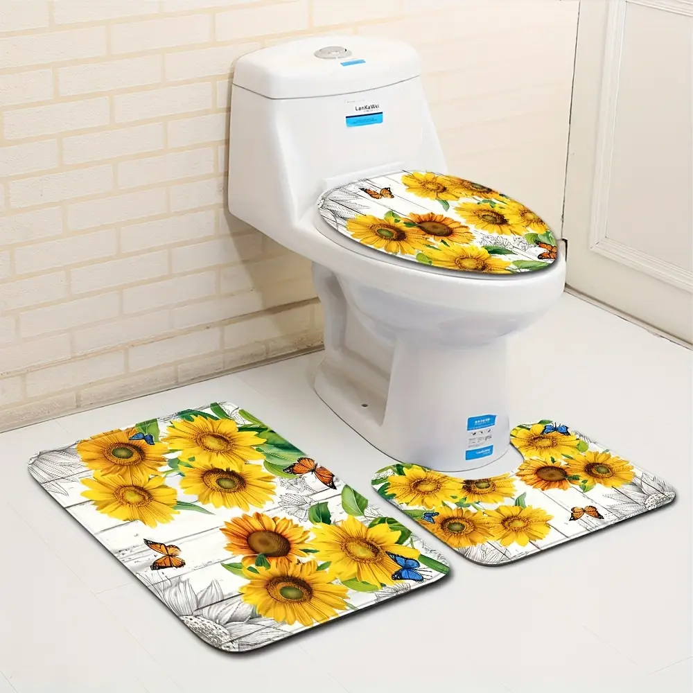 3 PCS Sunflower Bathroom Mat Set