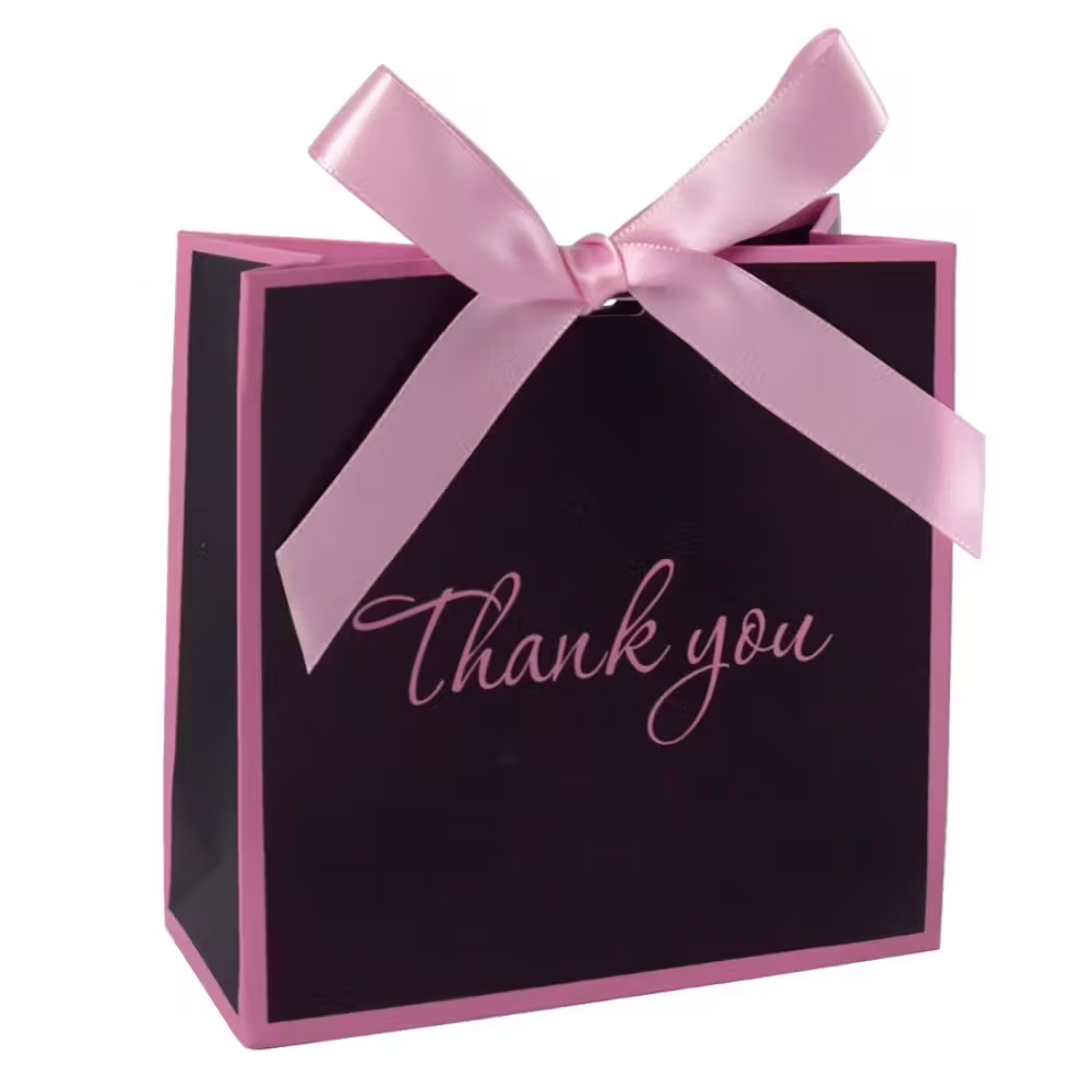 10pcs Mini Gift Tote Bags with Black & Pink Bow