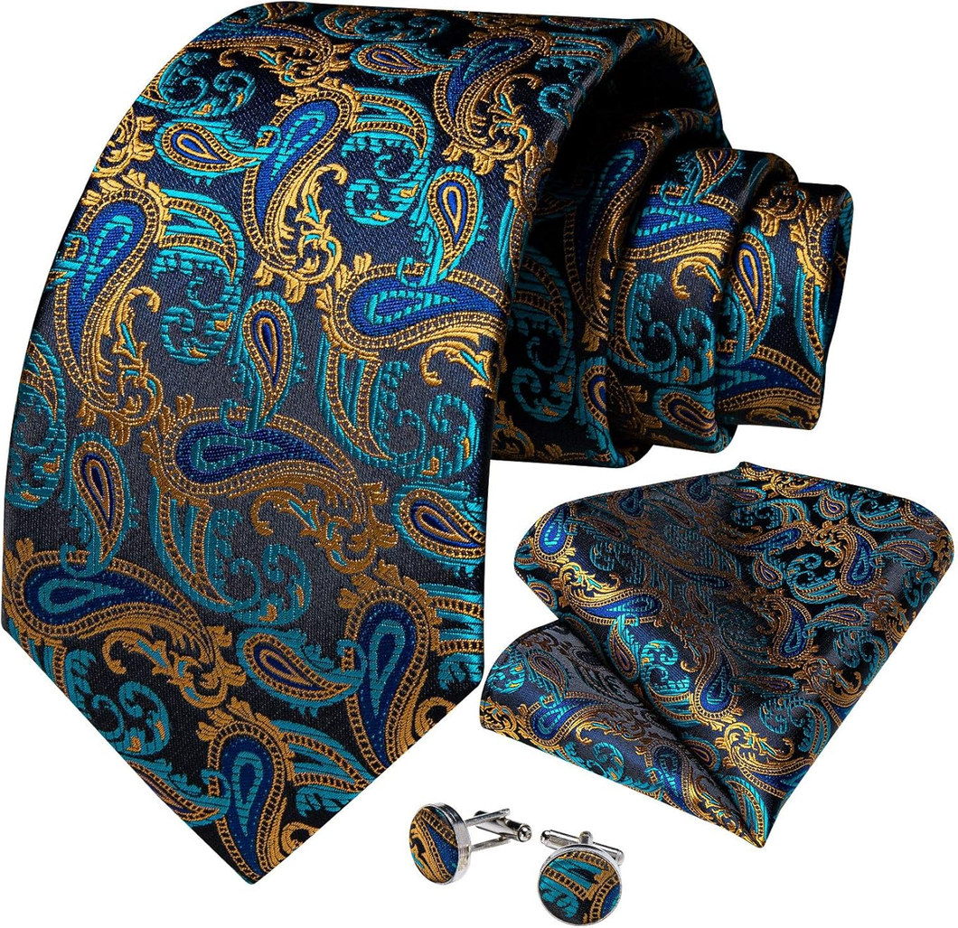 DiBanGu Mens Tie Set Silk Solid Paisley