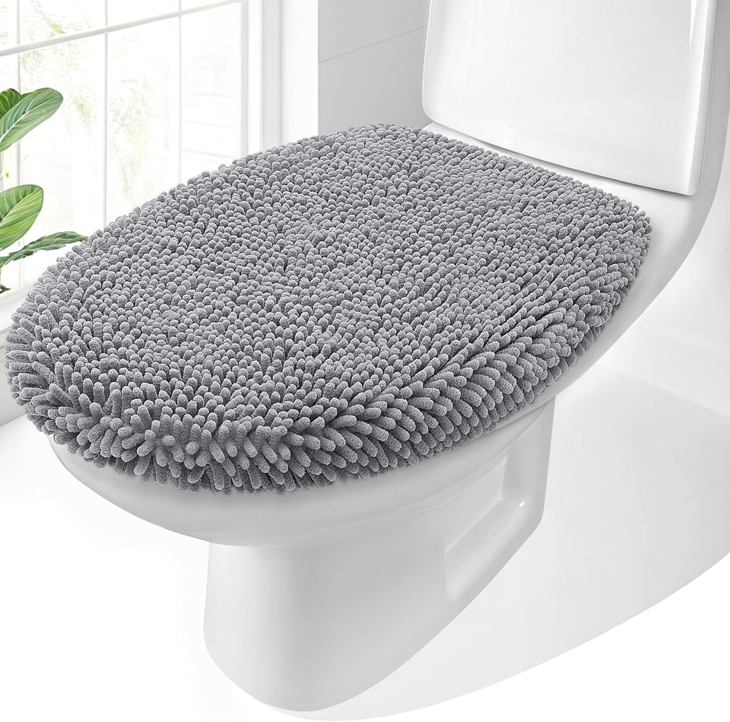 OLANLY Soft Chenille Bathroom Toilet Lid Cover Grey