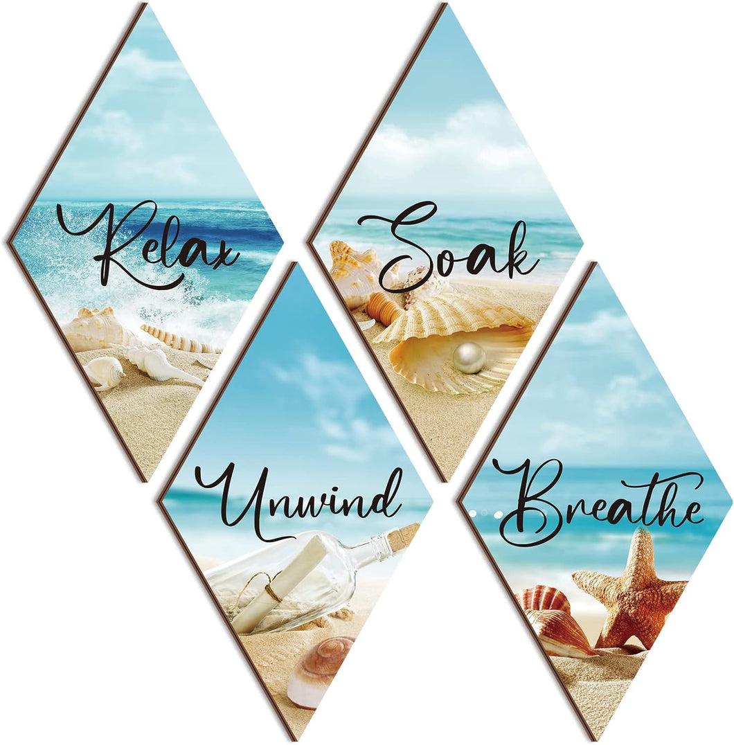 4 Pcs Bathroom Wall Art Relax, Soak, Unwind, Breathe, Sign