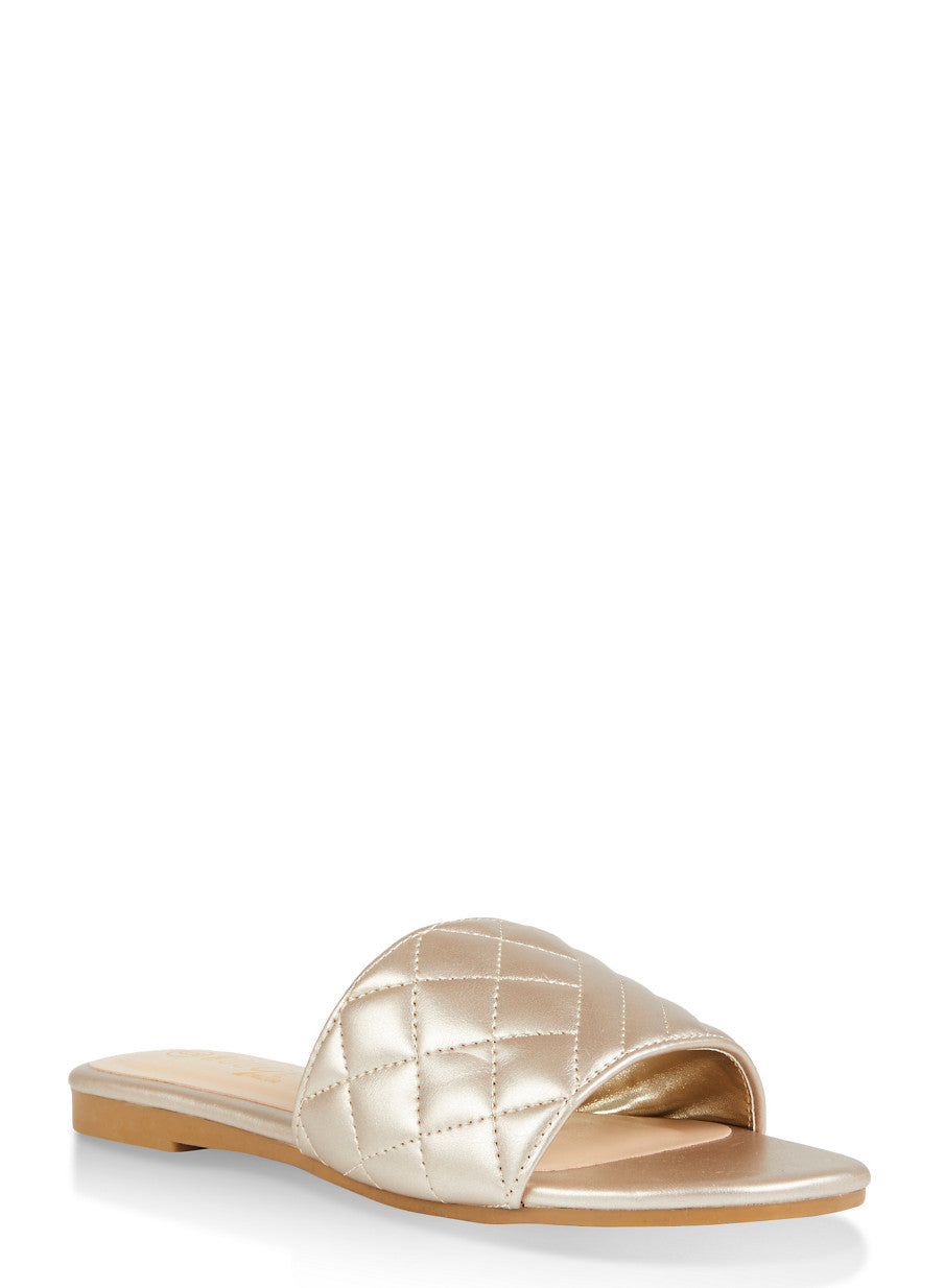 Pearly Gold Quilted Slides