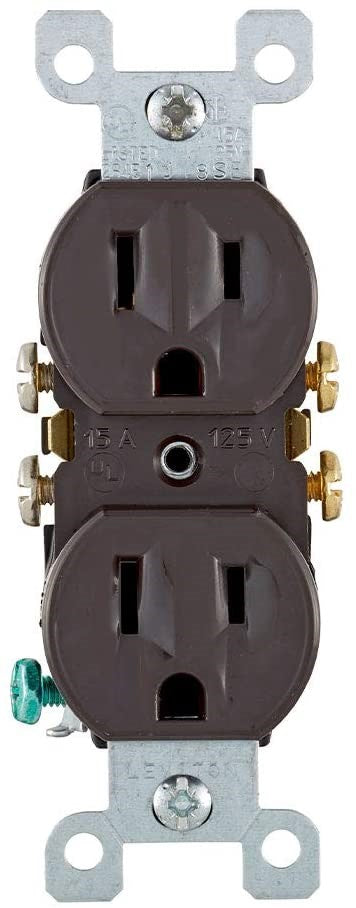 Leviton 5320 15 Amp, 125 Volt, Duplex Receptacle, Residential Grade, Grounding, All Screws Backed Out