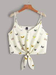 SHEIN Butterfly Print Knot Front Crop Cami Top Size: Medium