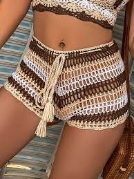 Striped Knitted Tie Front Cover Up Shorts Size: Medium
