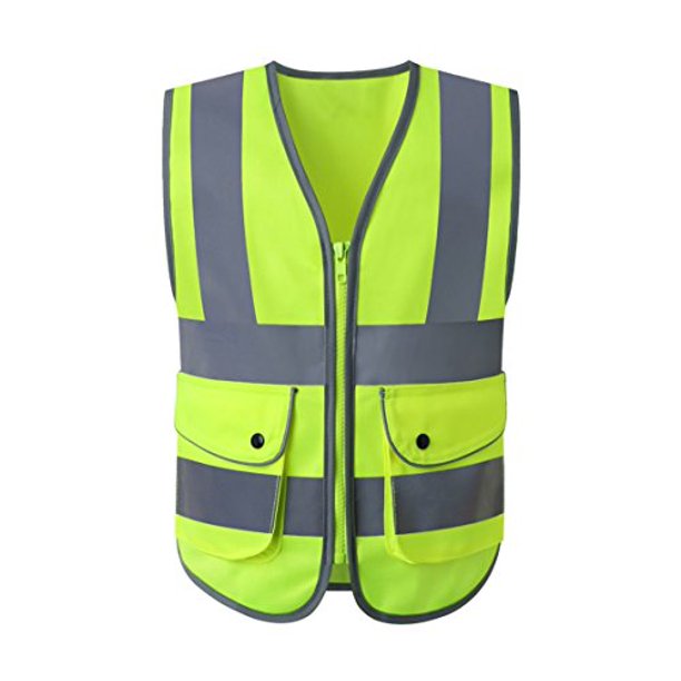 JKSafety Class 2 High Visibility Zipper Front Kids Safety Vest With Reflective Strips, Yellow Meets ANSI/ISEA Standards (Kid-Medium Yellow)
