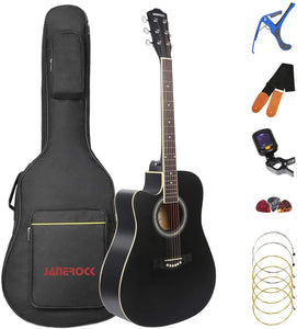 Janerock Left Handed Guitar, 41" Full Size Beginner Acoustic Guitar Cutaway with Gig Bag, String Strap, Black