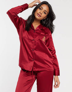 Ralph Lauren Satin Notch-Collar-Pajama Set Color: Red Size: Large