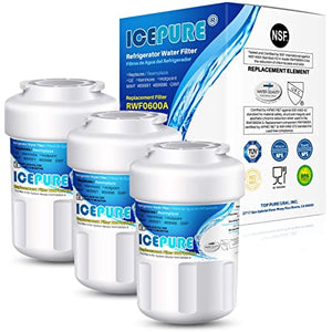 ICEPURE MWF Raplacement for GE SmartWater MWF, MWFP, HDX FMG-1, GSE25GSHECSS, 46-9991, GSH25JSDDSS, MWFA, GSHS6LGBBHSS, PC75009, RWF1060,GSHS6HGDBCSS, 197D6321P006 Refrigerator Water Filter 3PACK